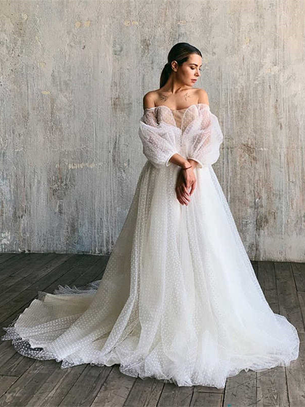 Lovely Dolka Dots Tulle Wedding Dresses, A-line Wedding Dresses, Bridal Gown, 2021 Wedding Dresses