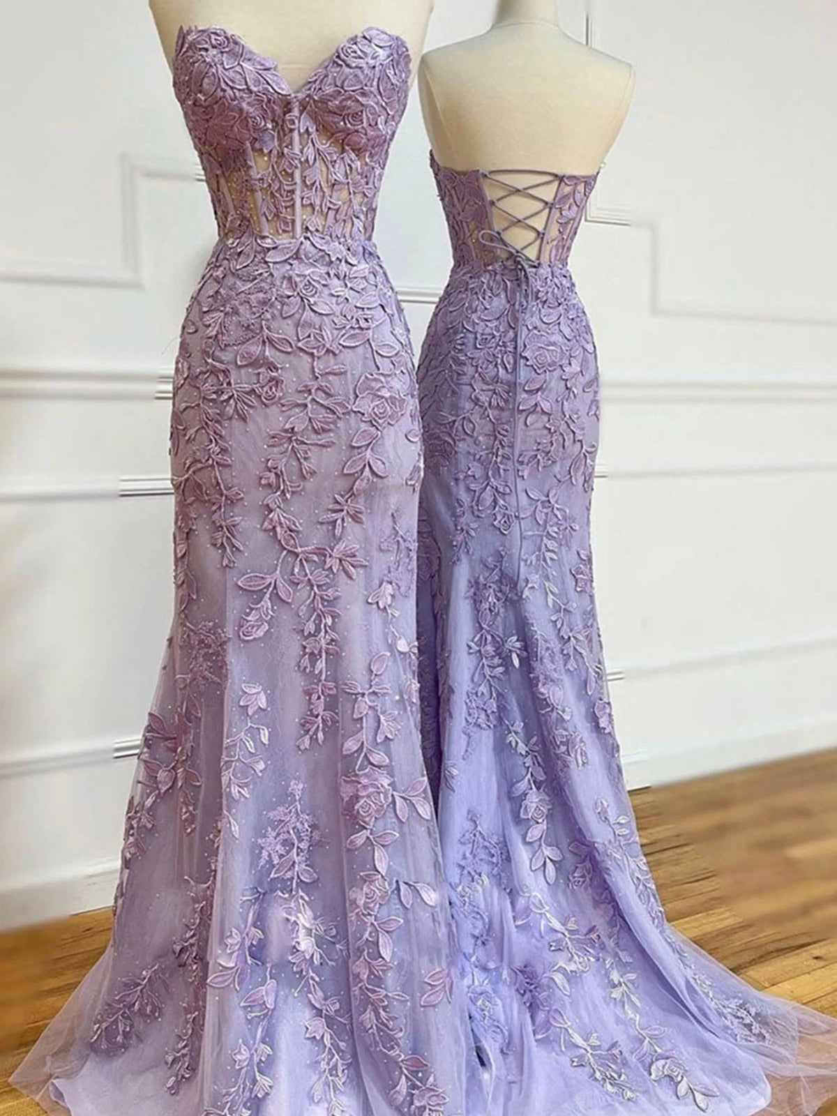Sweetheart Long Mermaid Purple Lace Prom Dresses, Lovely 2022 Prom Dresses, Newest Popular Prom Dresses, RC036