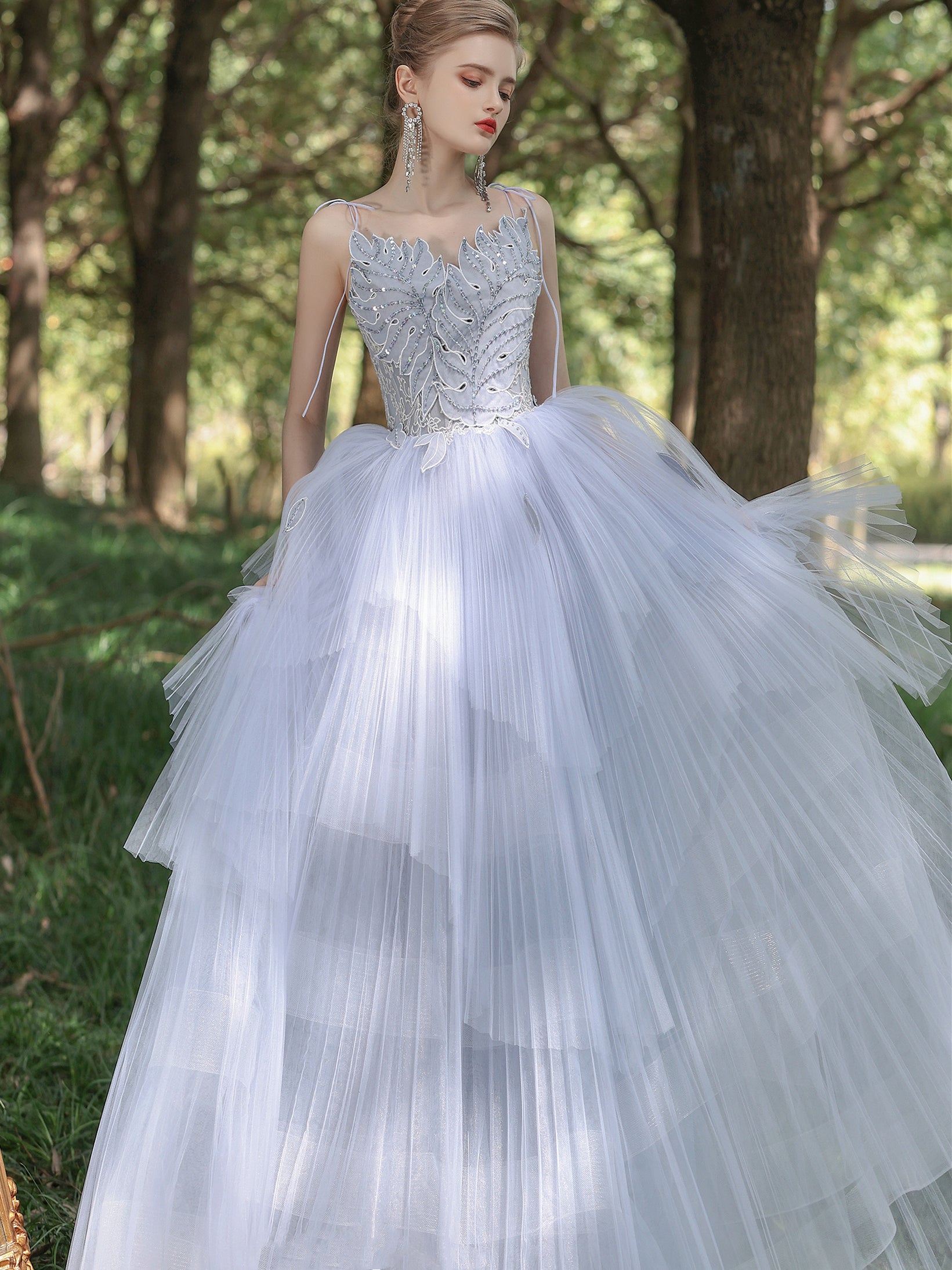 Spaghetti Long A-line Forest Fairy Dresses, 2021 Prom Dresses, Affordable Prom Dresses, Newest Prom Dresses