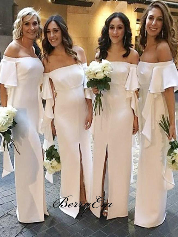 Off The Shoulder Ivory Bridesmaid Dresses, Slit Bridesmaid Dresses