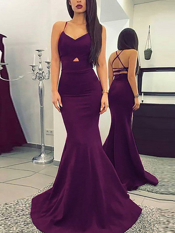 Spaghetti Straps Cutout Long Purple Mermaid Prom Dress 2019