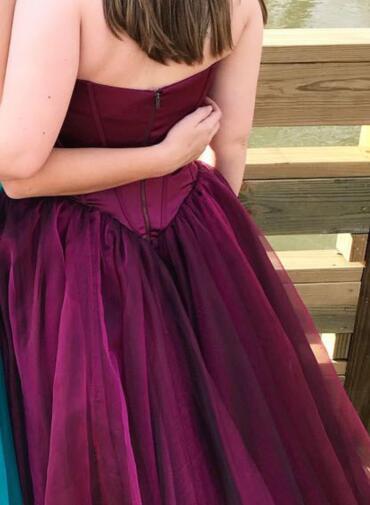 Sweetheart Long A-line Tulle Purple Prom Dresses