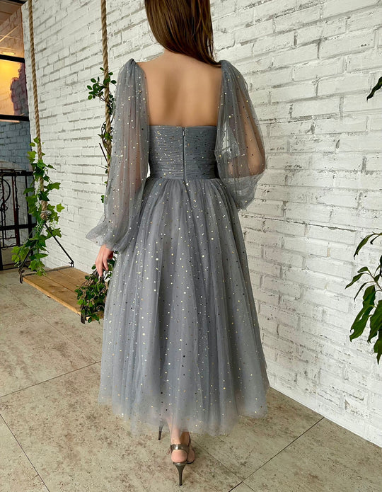 Grey Star Tulle Gown, Newest Prom Dresses, Party Dresses, Affordable Prom Dresses, 2022 Prom Dresses, RC039