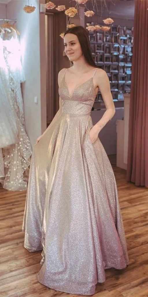 Spaghetti Shiny Satin Prom Dresses, A-line Prom Dresses, 2021 Prom Dresses, Cheap Prom Dresses, Newest Prom Dresses