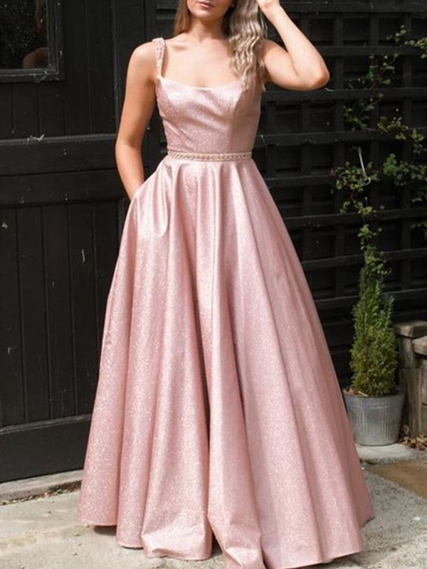 Shiny Floor Length Long Pink 2021 Prom Dress, Sparkly Pink Evening Dress