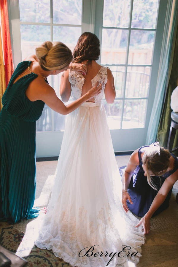 Two Pieces Lace Bridal Wedding Dresses, Modest Wedding Dresses 2019