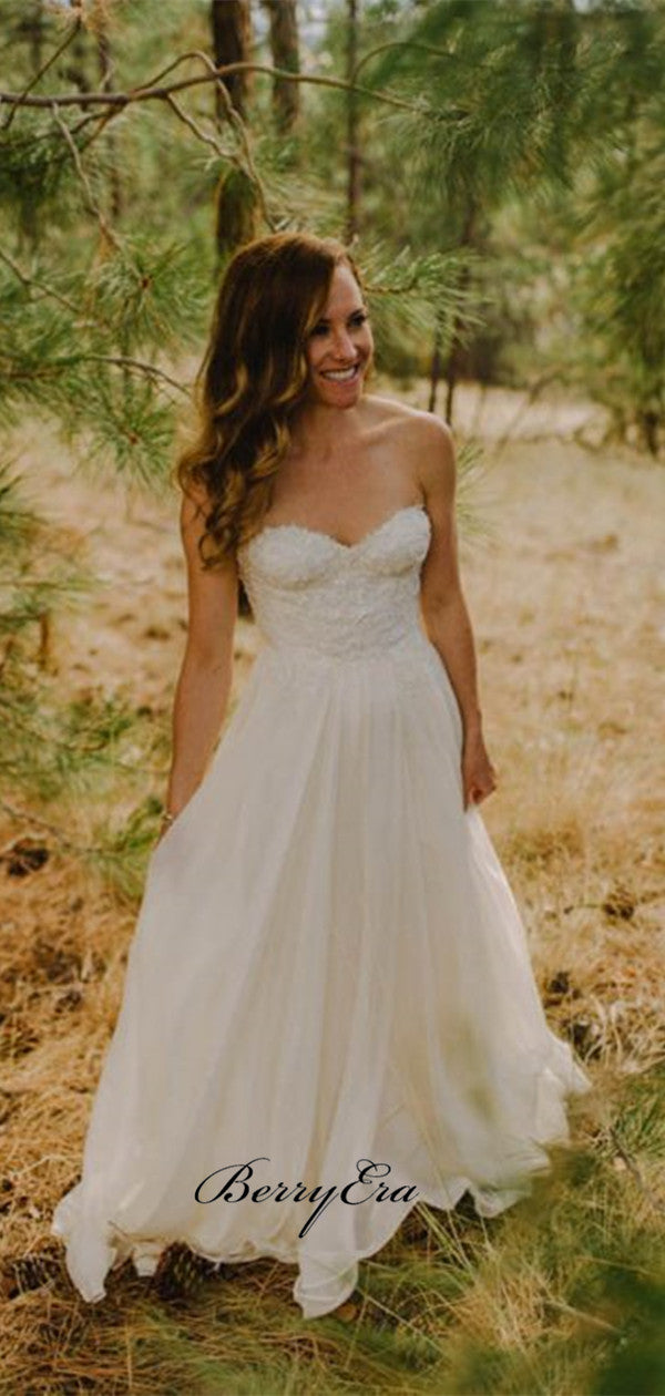 Simple Strapless Wedding Dresses, Lace Wedding Dresses,Cheap Wedding Dresses