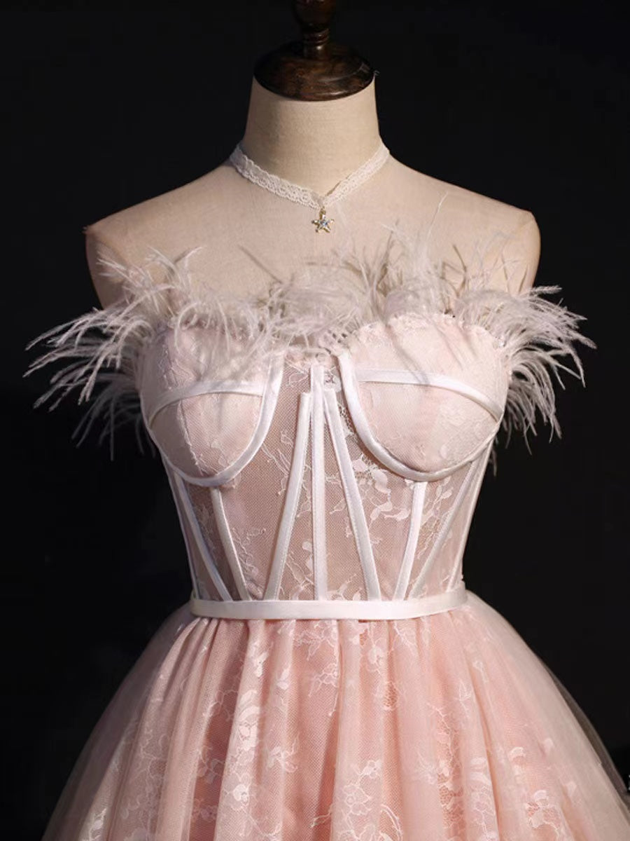 Pink Tulle Lace Homecoming Dresses, A-line Prom Dresses, Wedding Bridesmaid Dresses