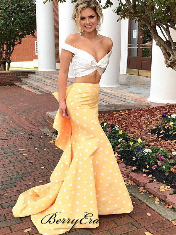 Polka Dots Design Two Pieces Prom Dresses, Cute Prom Dresses