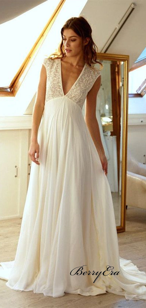 Fancy Lace Wedding Dresses, Chiffon A-line Wedding Dresses, Newest Bridal Gowns