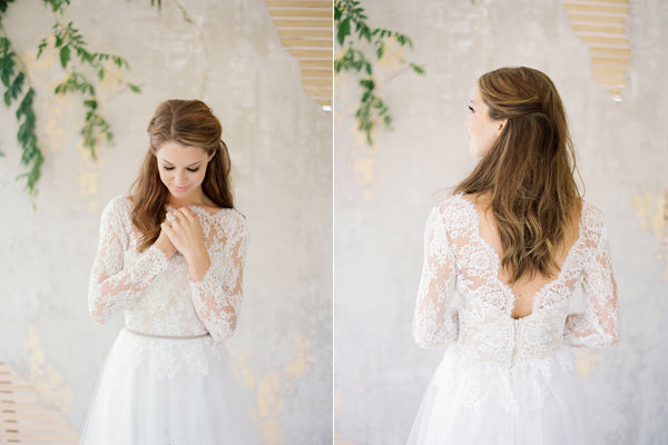 Long Sleeves Lace Tulle Wedding Dresses, Illusion Wedding Dresses, Country Wedding Dresses