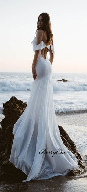 Simple Boho Long Mermaid Chiffon Beach Wedding Dresses