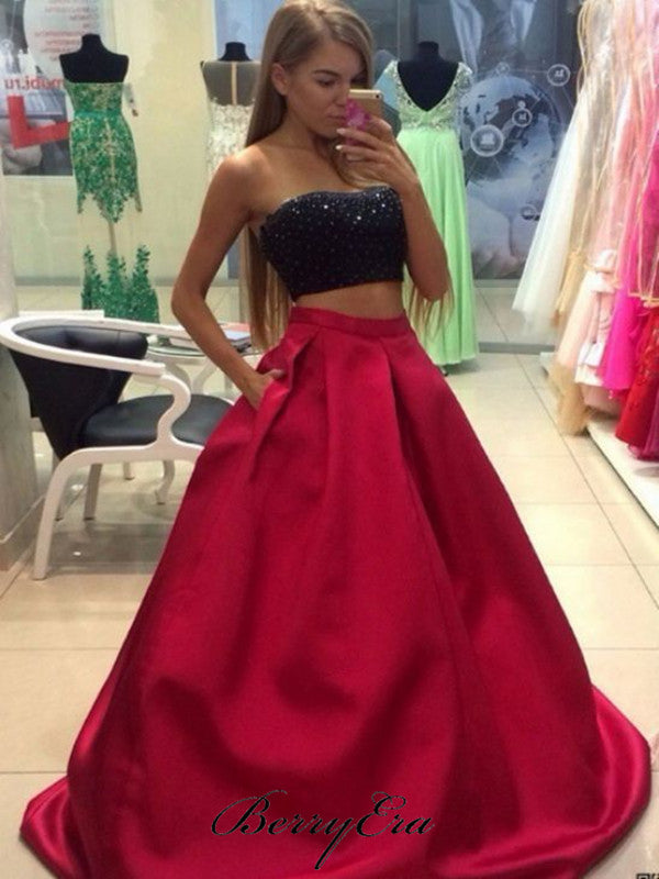 Cute Two Pieces Prom Dresses, Beaded Prom Dresses, A-line Prom Dresses