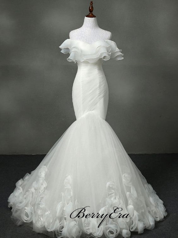 Elegant Lace Wedding Dresses, Mermaid Fancy Modest Wedding Dresses