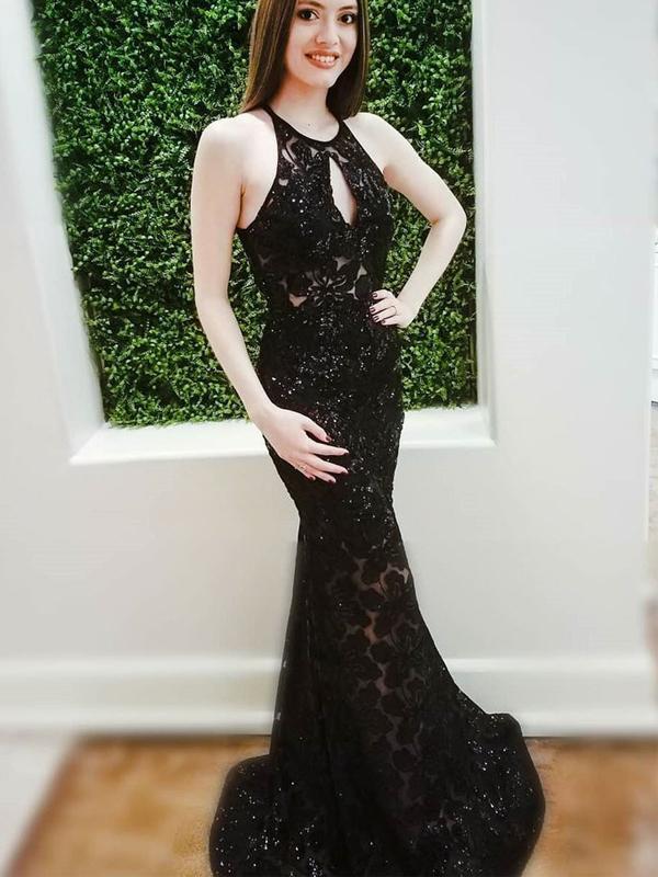 Sexy Black Mermaid Lace Beaded Prom Dresses