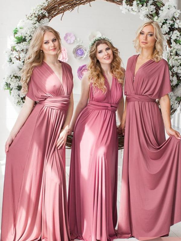 Dusty Rose Convertible Jersey Long Bridesmaid Dresses