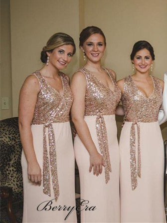 V-neck Sequin Top Sheath Bridesmaid Dresses, Elegant Bridesmaid Dresses, Bridesmaid Dresses