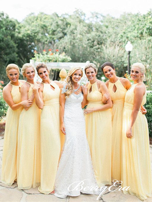 A-line Yellow Chiffon Long Simple Bridesmaid Dresses