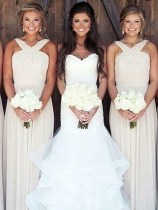 Simple Long A-line Chiffon Bridesmaid Dresses