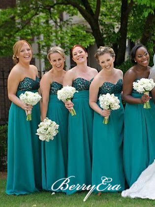 Sweetheart A-line Green Chiffon Lace Bridesmaid Dresses, Long Bridesmaid Dresses