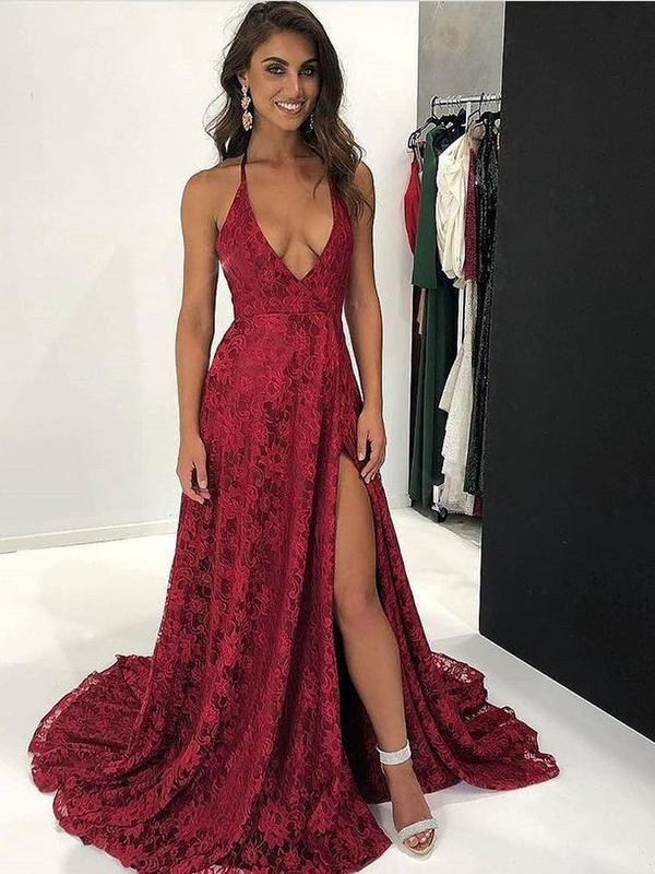 Sexy Deep V-neck Long Prom Dresses, Backless Evening Party Dresses