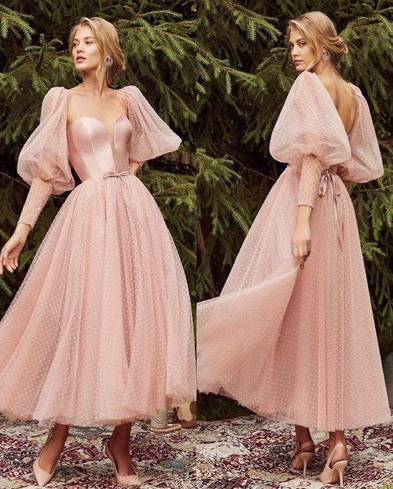 Gorgeous Pink Tulle Satin Teal Length Prom Dresses, 2021 Prom Dresses, Newest Prom Dresses, Formal Dresses