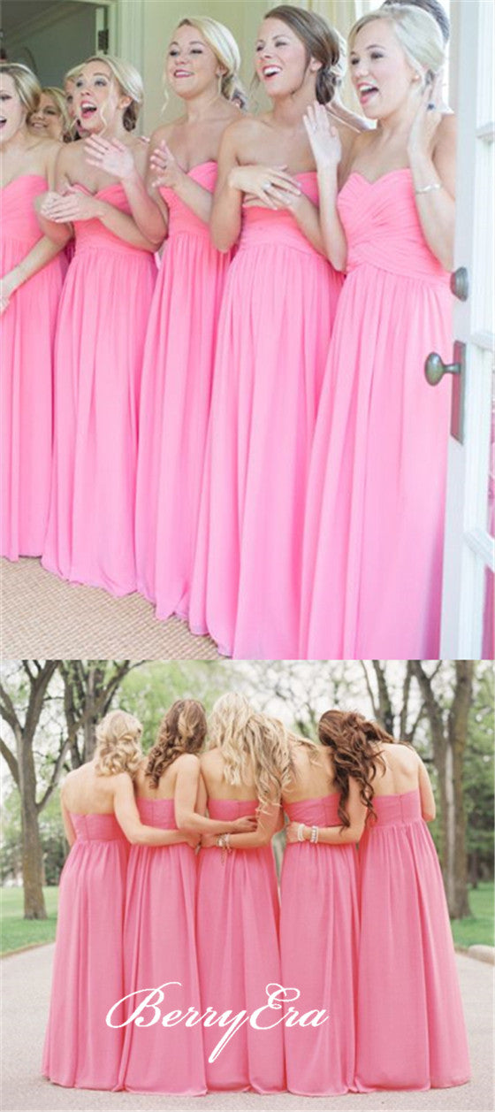 Sweetheart Strapless A-line Pink Chiffon Bridesmaid Dresses