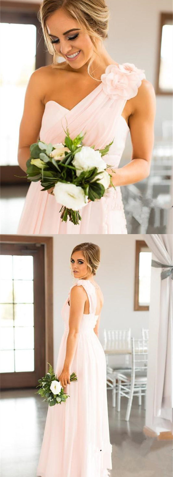 One Shoulder A-line Pink Chiffon Bridesmaid Dresses