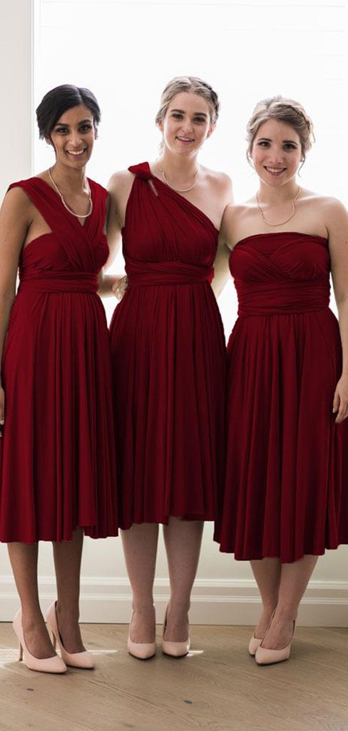 Dark Red Convertible Short Bridesmaid Dresses