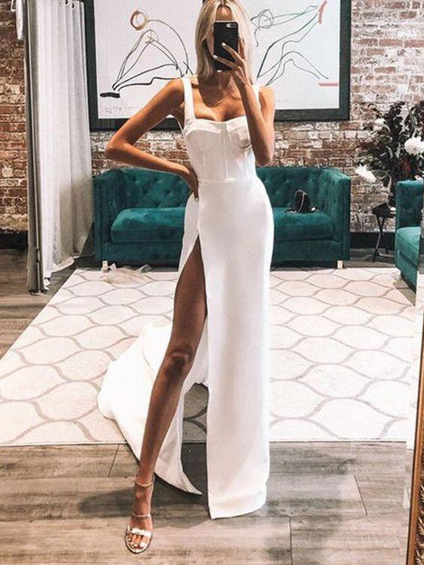High Side Slit Sexy Evening Party Prom Dresses 2021, Simple Long Prom Dresses
