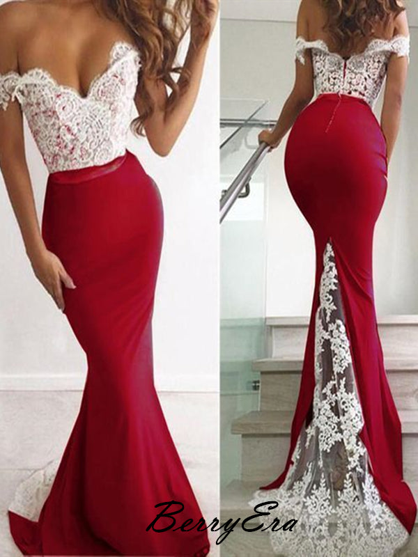 Mermaid Lace Prom Dresses, Off Shoulder Prom Dresses, Party Long Prom Dresses