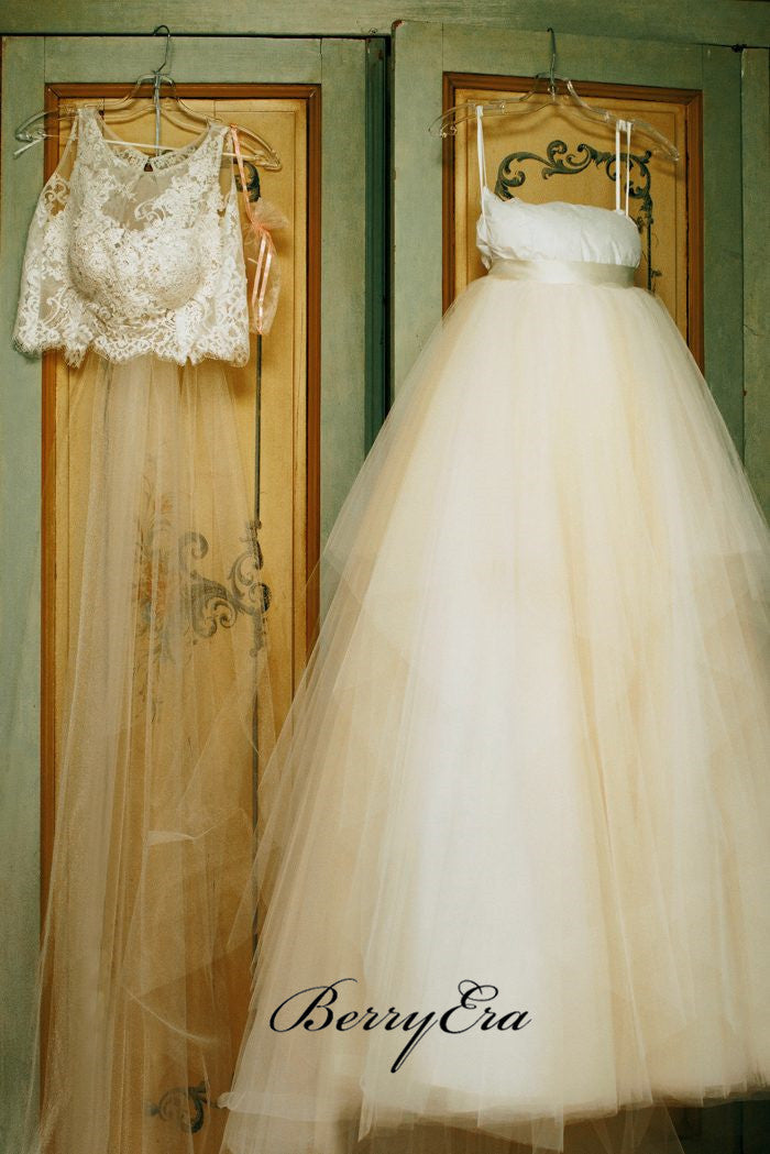 2 Pieces Lace Top Fluffy Tulle Skirt Wedding Dresses, Gorgeous Wedding Dresses, Bridal Gown