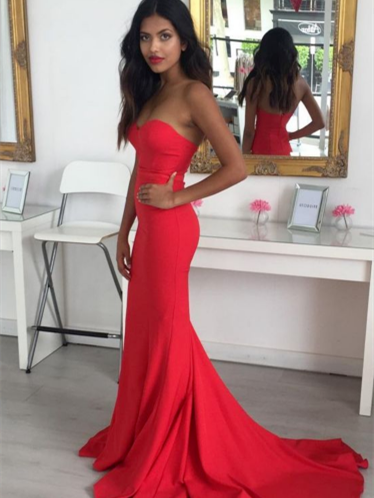 Sweetheart Long Mermaid Red Prom Dresses, Sexy Mermaid Prom Dresses, 2020 Long Prom Dresses