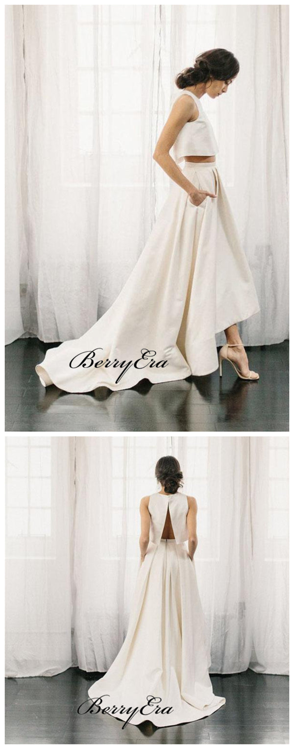 Two Pieces A-line Wedding Dresses, Simple Design Cheap Wedding Dresses
