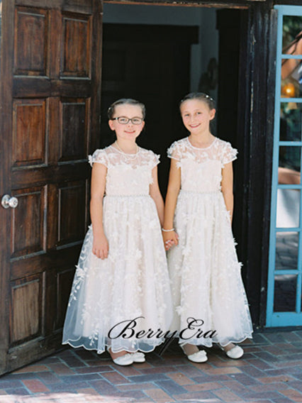 Cap Sleeves A-line Lace Tulle Flower Girl Dresses, Little Girl Dresses