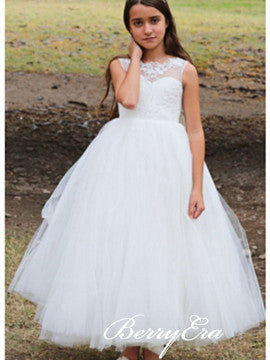 Sleeveless A-line Tulle Lace Flower Girl Dresses