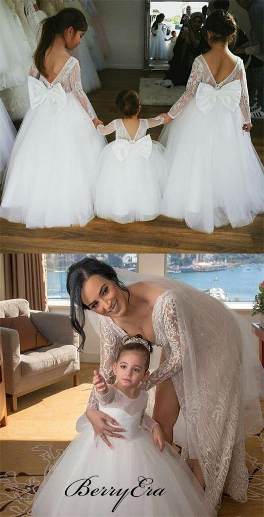 Ivory Tulle Lace A-line Cute Flower Girl Dresses