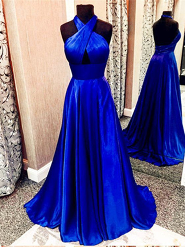 Backless Royal Blue Long A-line Prom Dress, Sexy Evening Party Dress