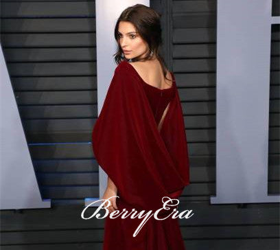 Emily Ratajkowski Scoop Long Mermaid Red Dresses, Soft Satin Long Prom Dresses