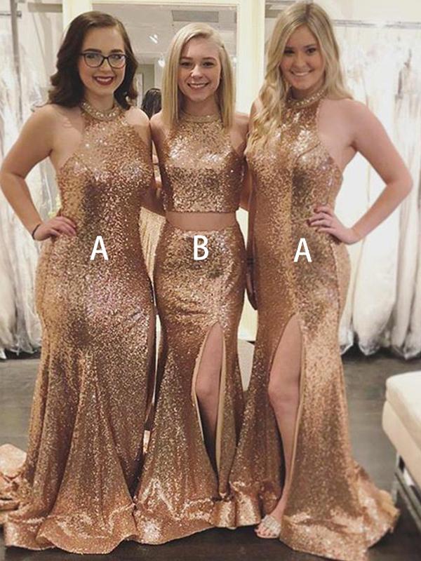 Mismatched Gold Sequin Bridesmaid Dresses, Shiny Bridesmaid Dresses, Bridesmaid Dresses