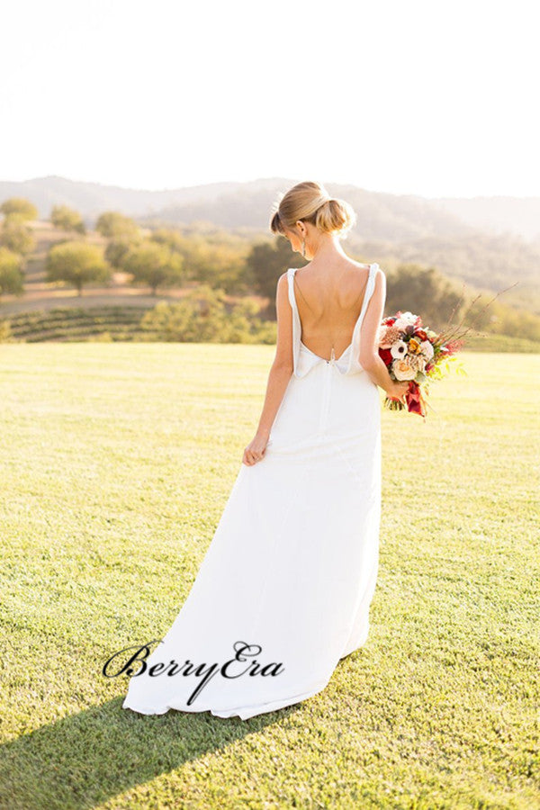 Newest Open Back Wedding Dresses, Simple Chiffon Country Wedding Dresses