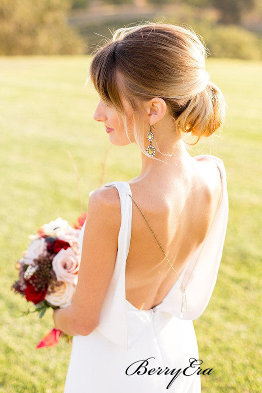 Newest Open Back Wedding Dresses, Simple Chiffon Country Wedding Dresses