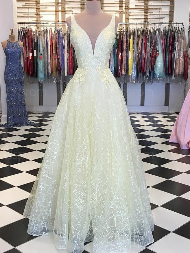 Lovely Yellow Sequin Tulle Lace Prom Dresses, Popular Prom Dresses, 2020 Prom Dresses