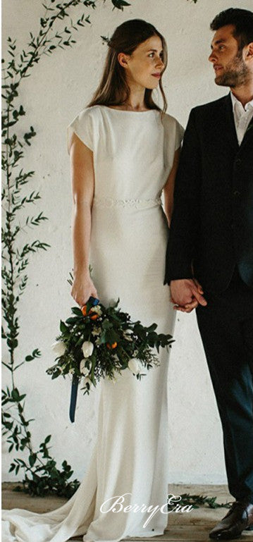 Cap Sleeves Long Sheath Ivory Wedding Dresses, Lovely Wedding Dresses