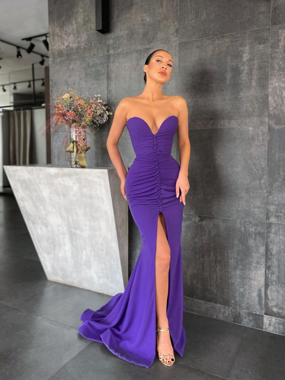 Sweetheart Long Mermaid Front Slit Prom Dresses, Popular Fitted 2021 Prom Dresses