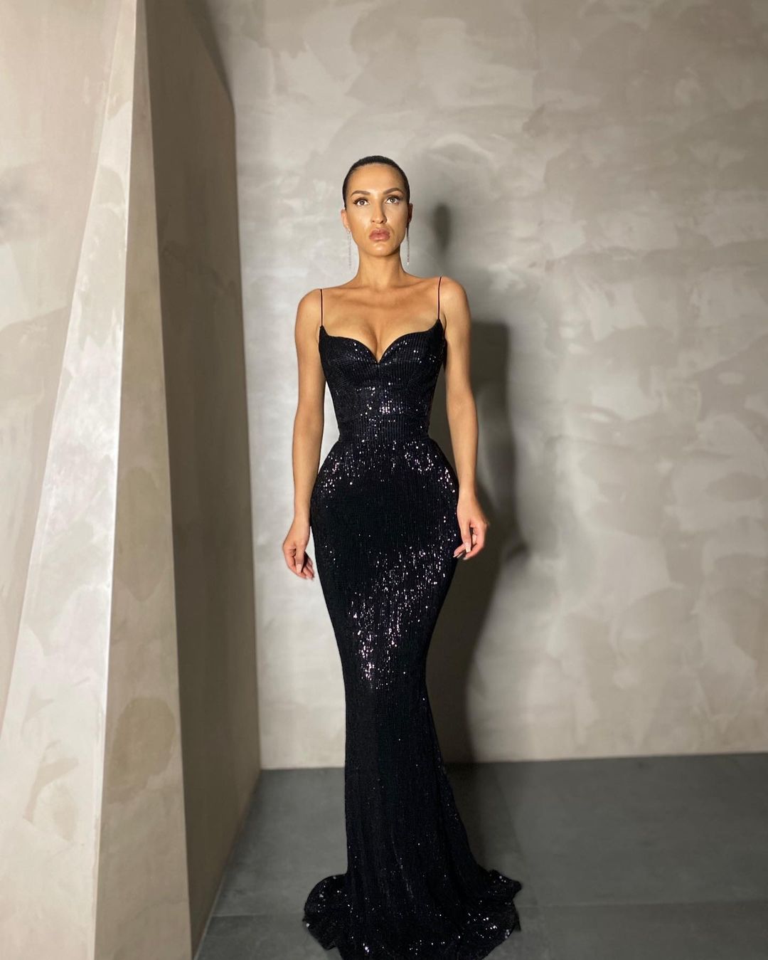 Spaghetti Long Mermaid Black Fitted Sequin Prom Dresses, Popular Prom Dresses, Newest Prom Dresses, Affordable Prom Dresses