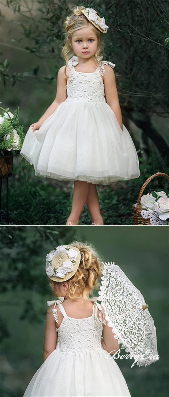 Lovely Lace Top Tulle Ivory Flower Girl Dresses