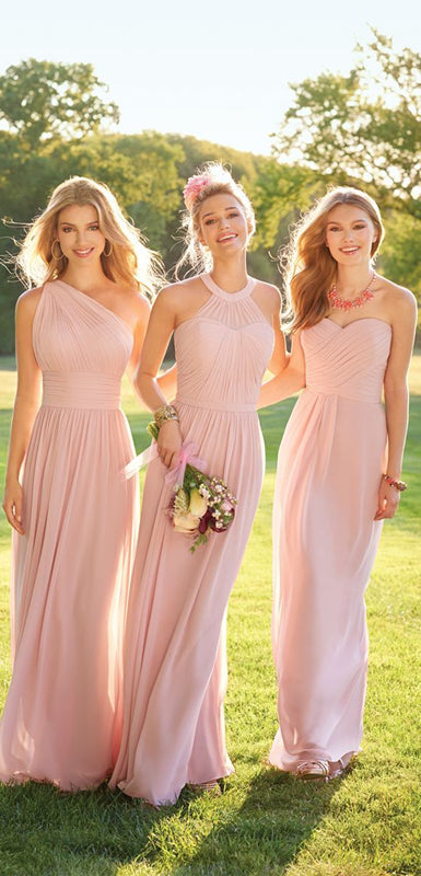 Mismatched Pink Chiffon A-line Bridesmaid Dresses