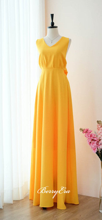 Sleeveless Bright Yellow Long Bridesmaid Dresses