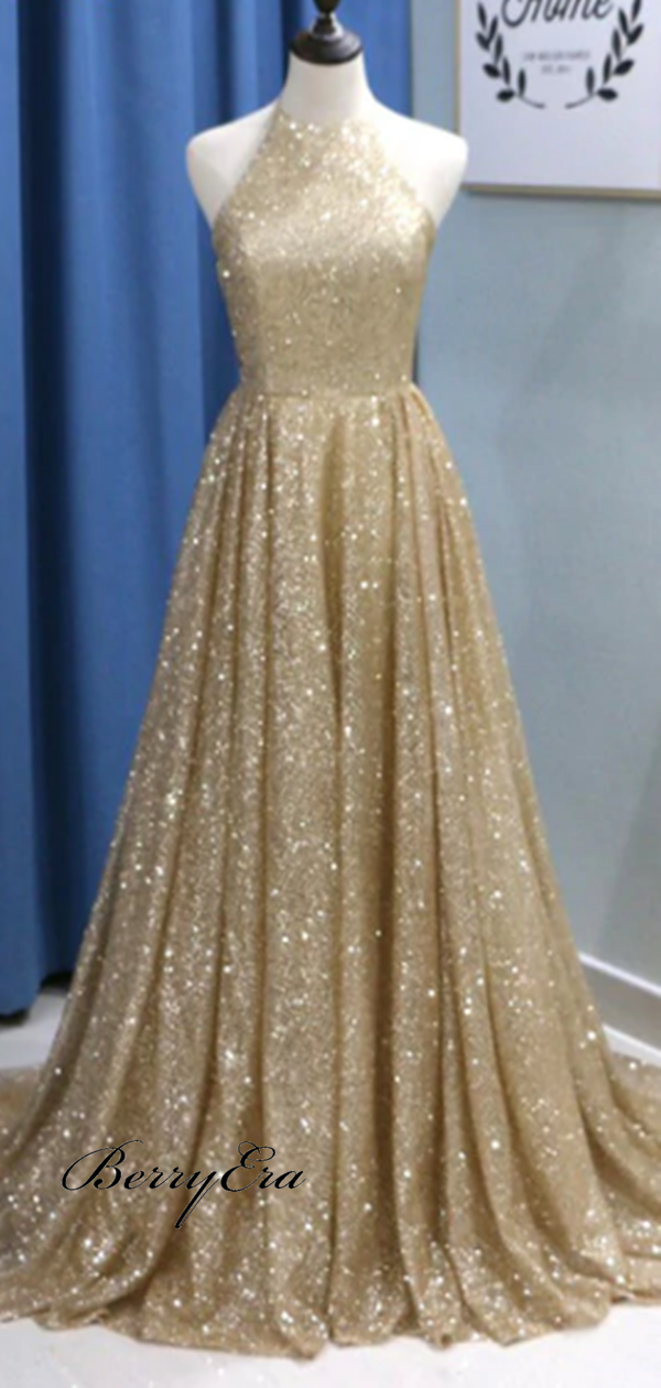Shiny Long A-line Elegant Prom Dresses, Affordable Prom Dresses
